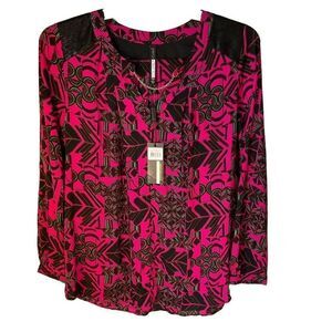 Plenty by Tracy Reese Fuchsia Laminated Yoke Peasant Blouse, NWT. M. Anthro, Rev